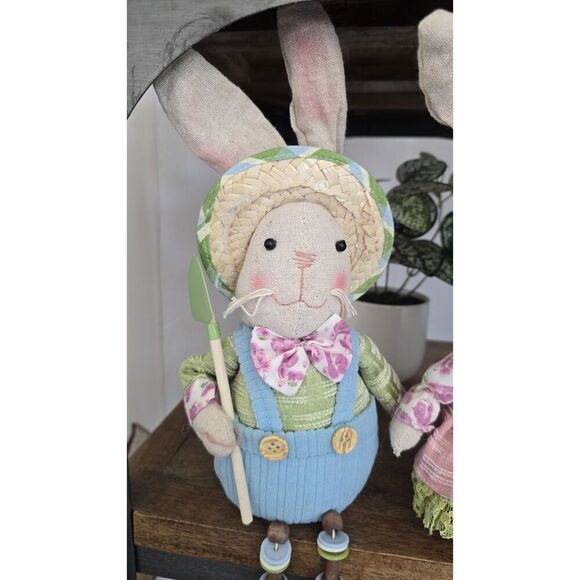 Pier 1 Mr & Mrs Peter Cottontail Easter Bunny Rabbit Shelf Sitter Plush Pier One - Picture 2 of 10
